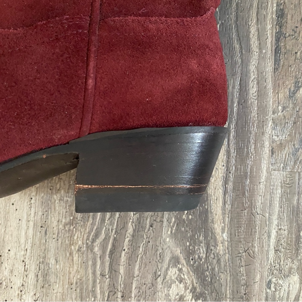 Tecovas Paige Burgundy Suede Booties - Rare Pull-On Edition - Size 5.5B - Picture 6 of 16